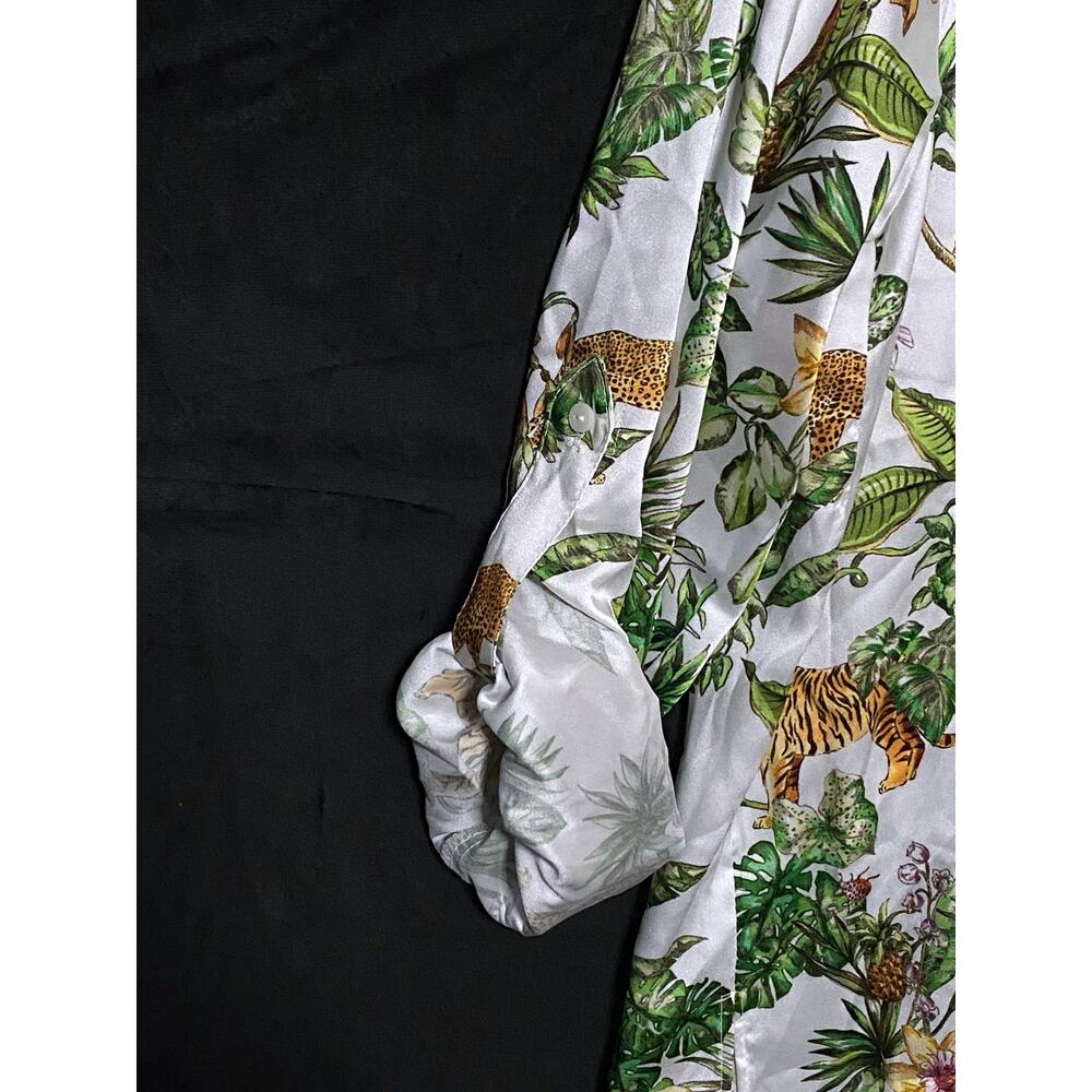 Zara Jungle Button Shirt Women XS Roll Tab Tropical Safari Leopard Boho Vacation - Picture 4 of 10